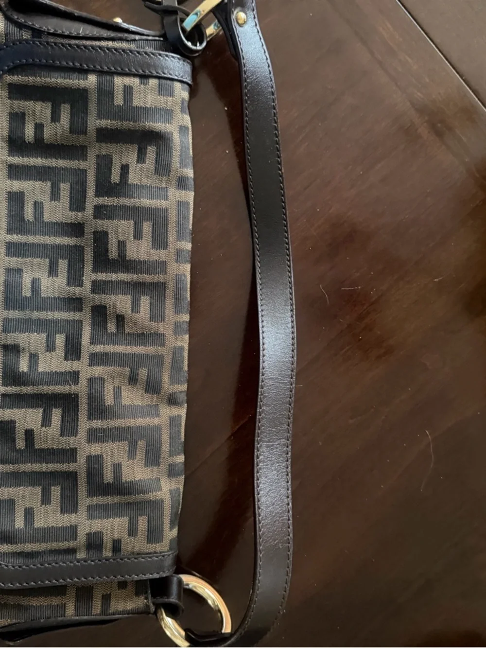 Fendi Black and Brown FF Zucca Shoulder Bag with Logo Charm - Picture 11 of 16